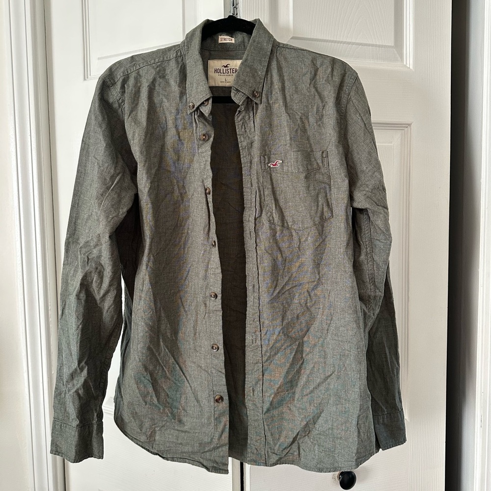 Hollister Men's Dark Green Button-Down Shirt